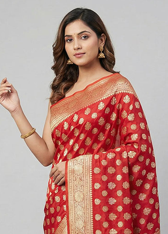 Red Handloom Katan Pure Silk Saree With Blouse Piece