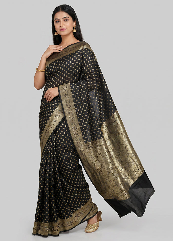 Black Banarasi Silk Saree With Blouse Piece