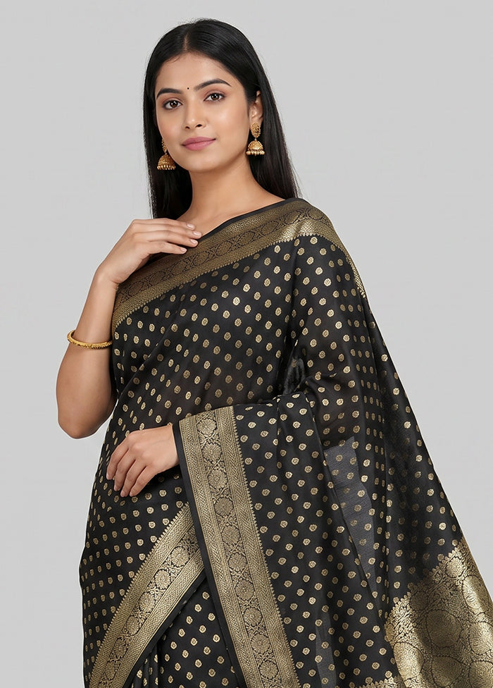 Black Banarasi Silk Saree With Blouse Piece