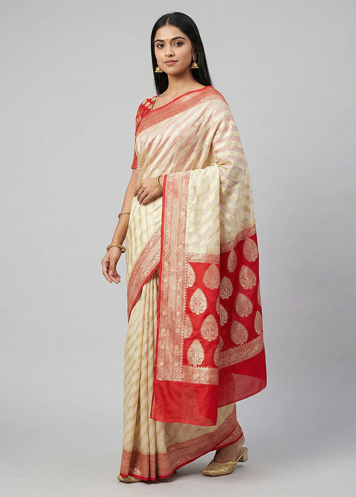 Cream Kora Silk Saree With Blouse Piece