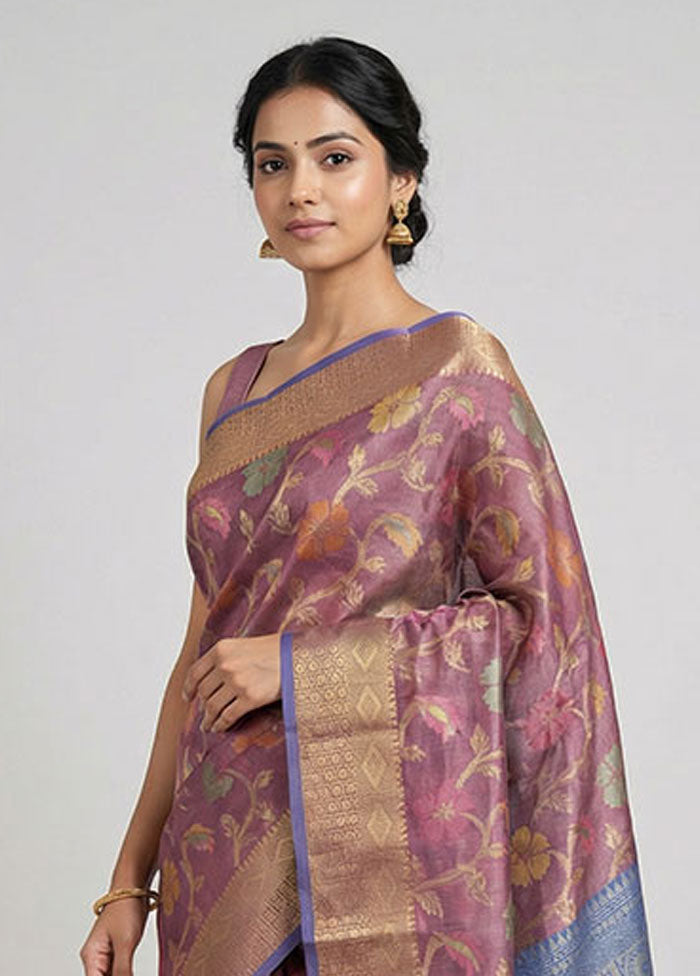 Purple Organza Saree With Blouse Piece