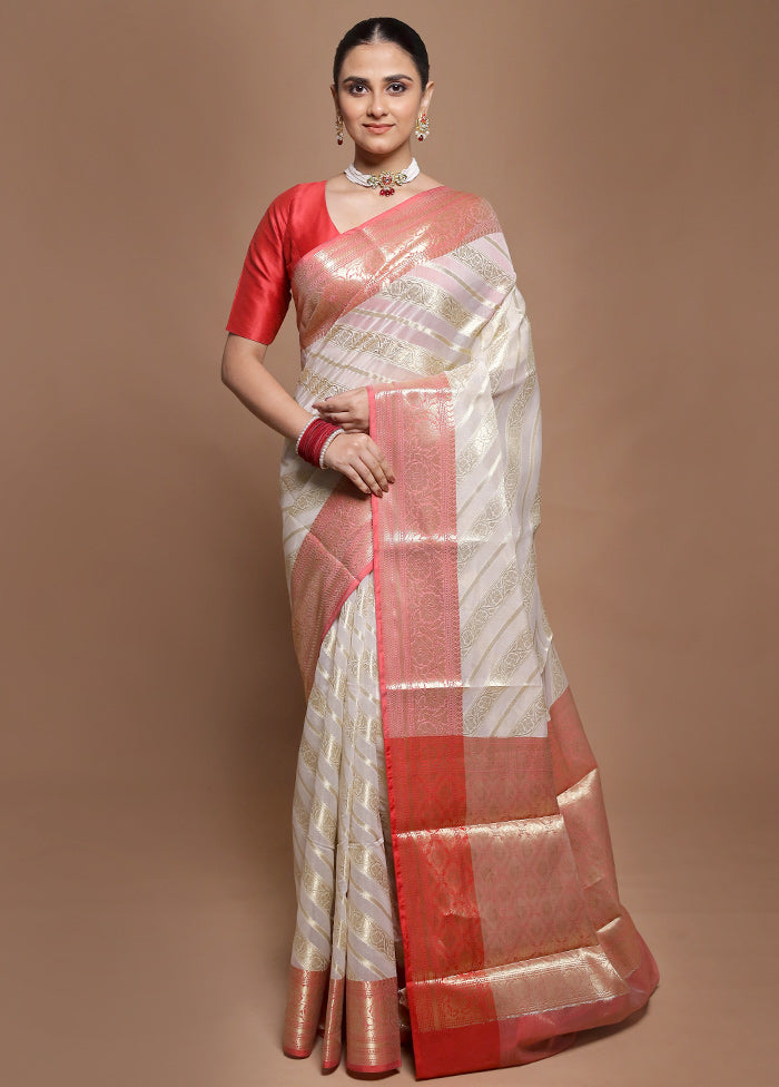Cream Kora Silk Saree With Blouse Piece
