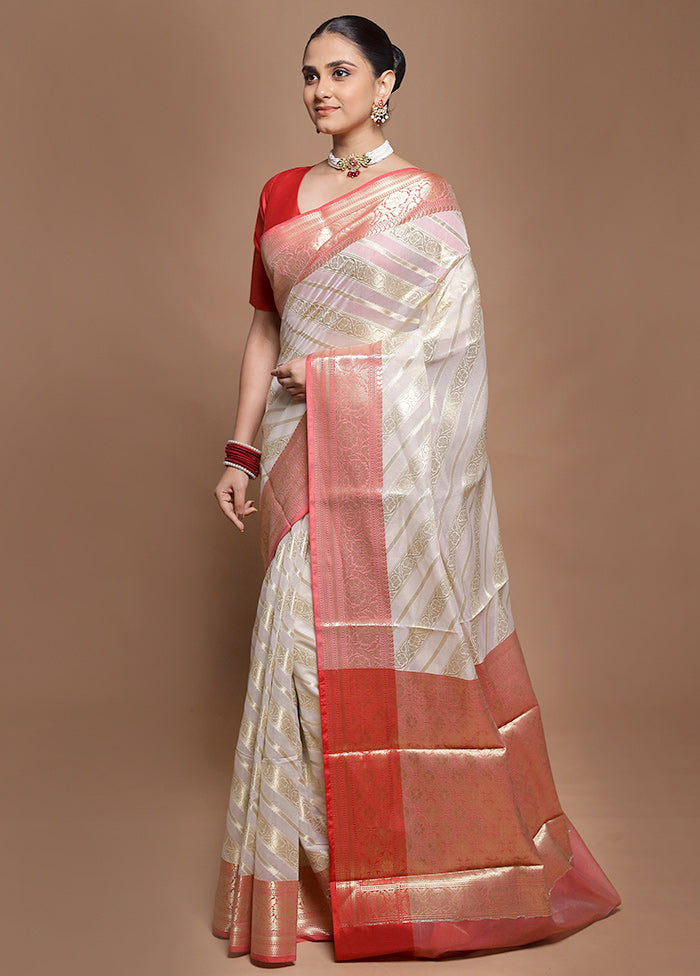 Cream Kora Silk Saree With Blouse Piece