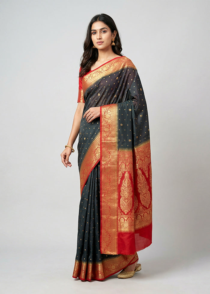 Black Kanjivaram Silk Saree With Blouse Piece