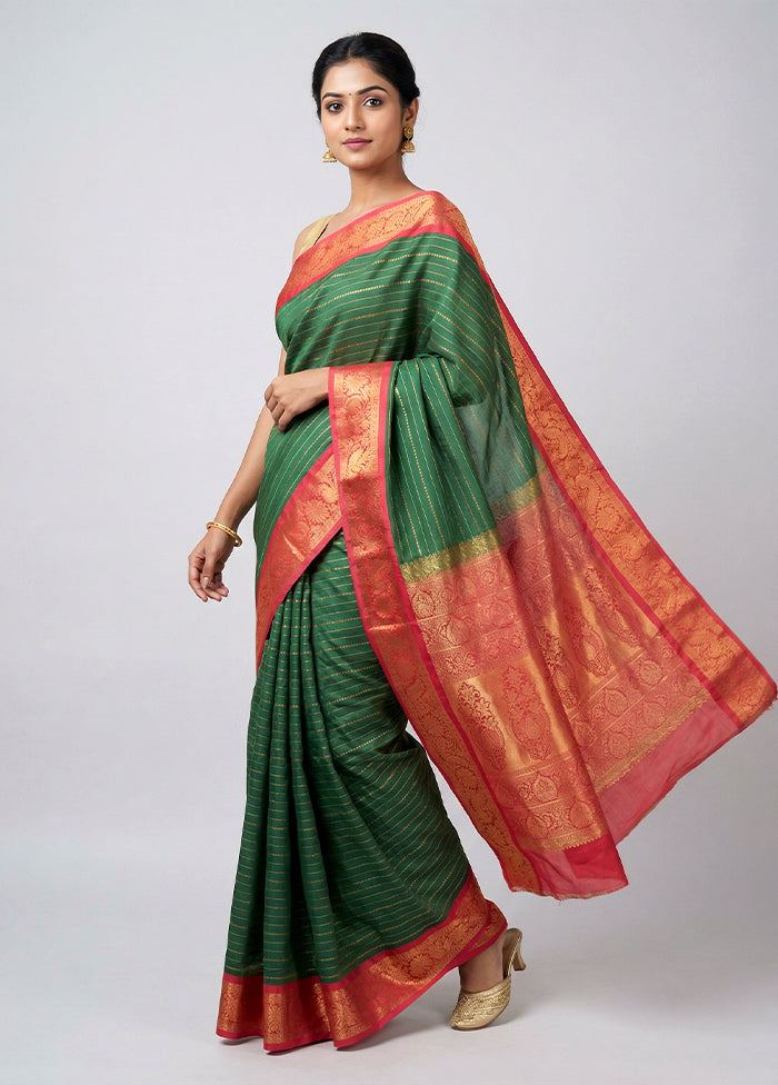 Green Kanjivaram Silk Saree With Blouse Piece