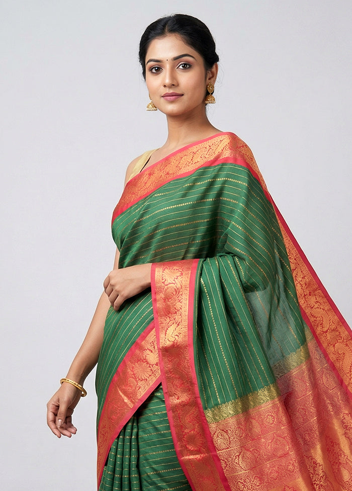 Green Kanjivaram Silk Saree With Blouse Piece