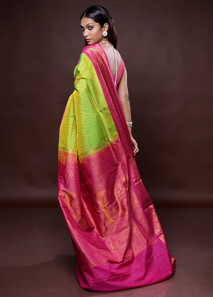 Green Kanjivaram Silk Saree Without Blouse Piece - Indian Silk House Agencies