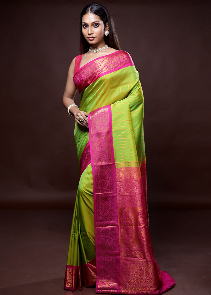 Green Kanjivaram Silk Saree Without Blouse Piece - Indian Silk House Agencies