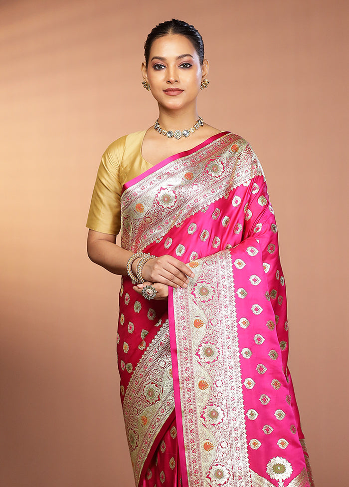 Pink Banarasi Silk Saree With Blouse Piece