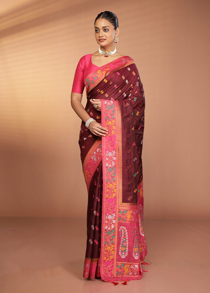 Maroon Dupion Silk Saree With Blouse Piece