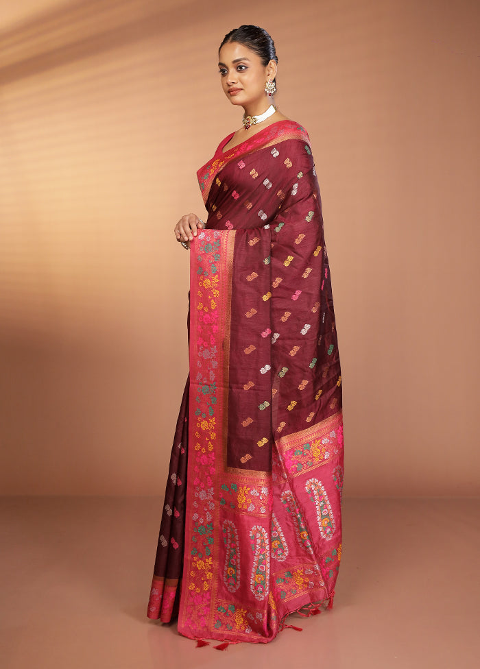 Maroon Dupion Silk Saree With Blouse Piece