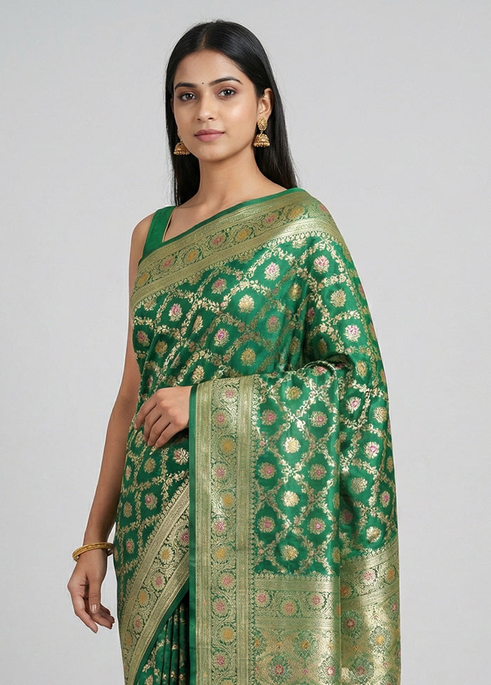 Green Banarasi Silk Saree With Blouse Piece