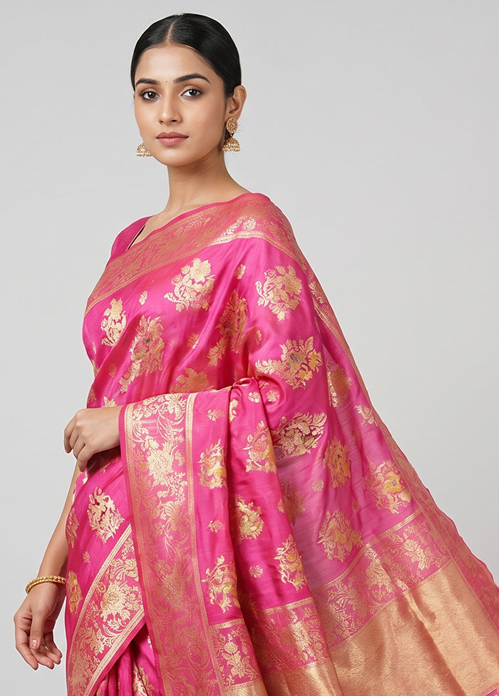 Pink Handloom Katan Pure Silk Saree With Blouse Piece