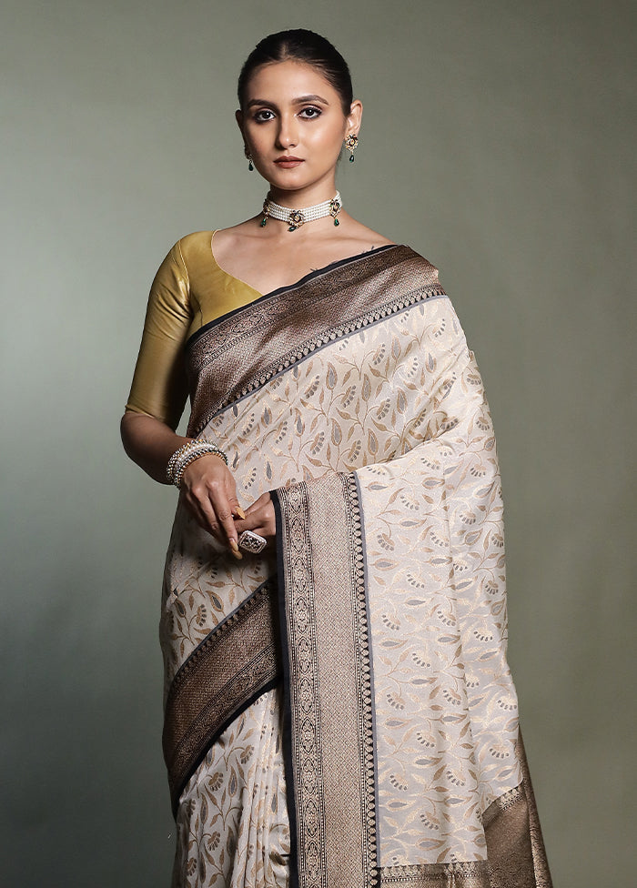 Cream Kora Silk Saree With Blouse Piece
