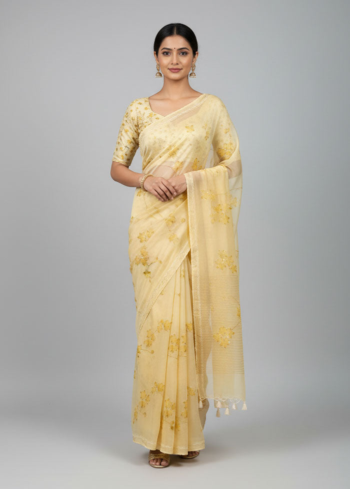 Yellow Organza Saree With Blouse Piece