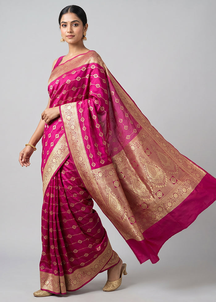 Pink Handloom Banarasi Pure Silk Saree With Blouse Piece