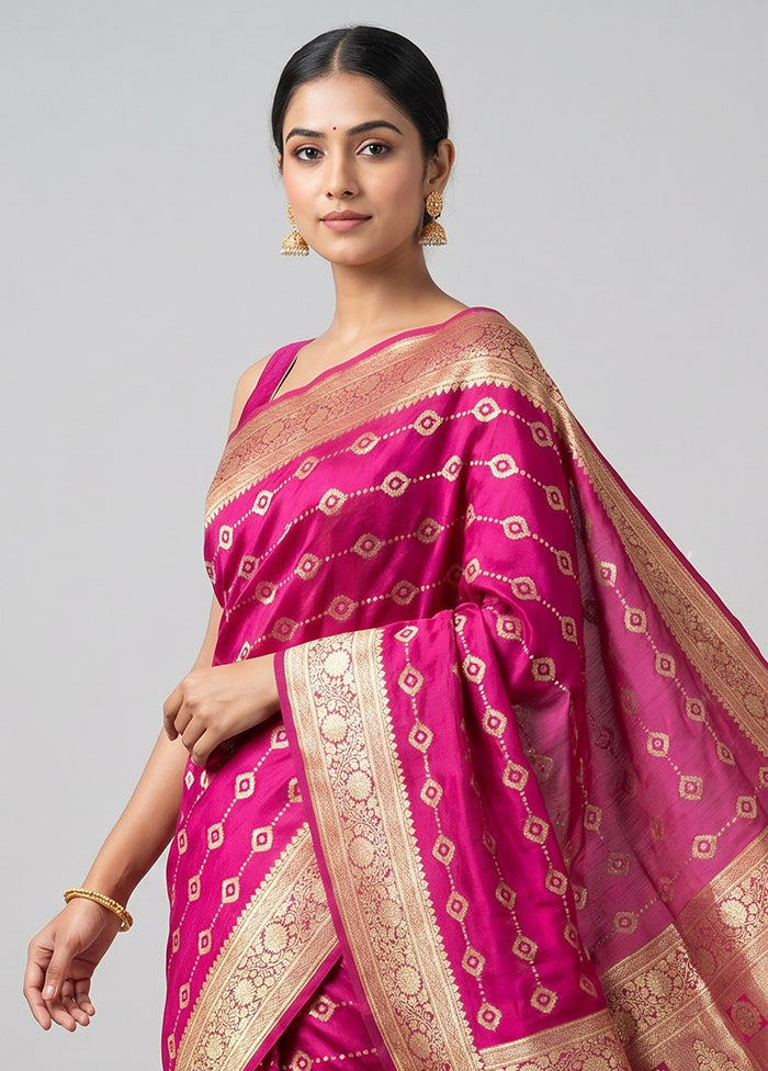 Pink Handloom Banarasi Pure Silk Saree With Blouse Piece