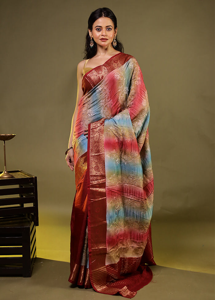 Multicolor Dupion Silk Saree With Blouse Piece