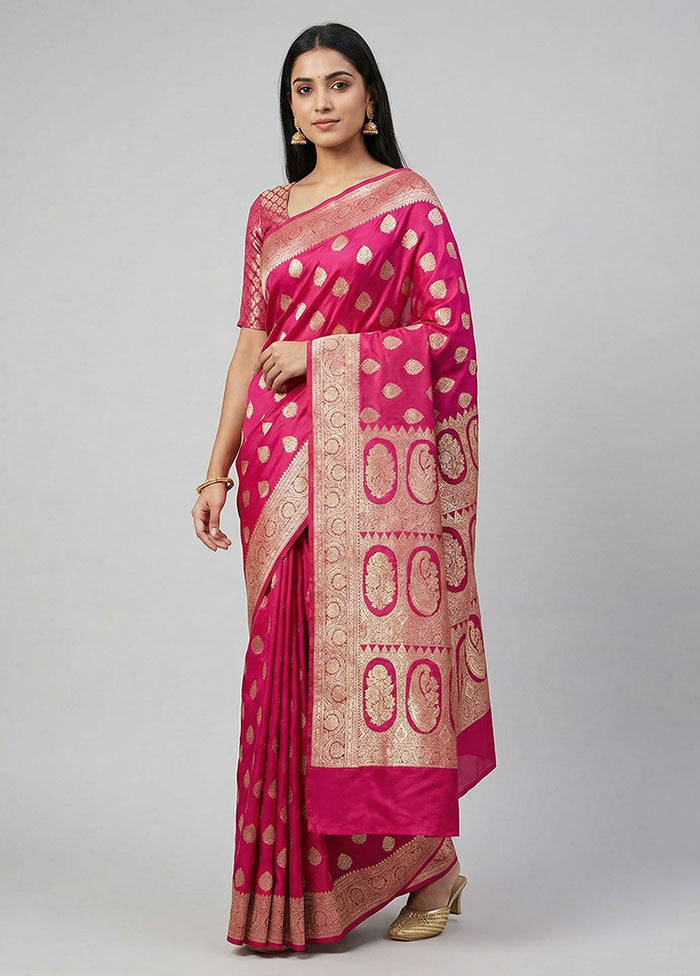 Pink Banarasi Silk Saree With Blouse Piece
