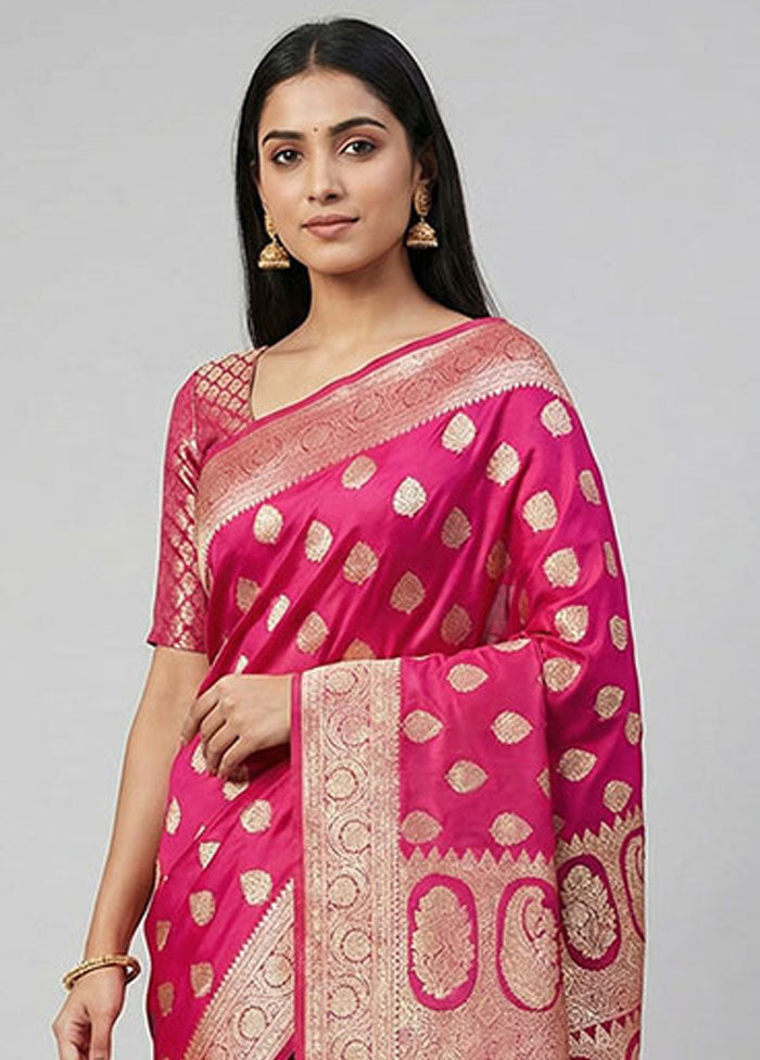 Pink Banarasi Silk Saree With Blouse Piece