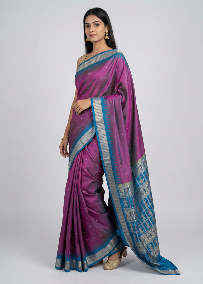 Purple Handloom Bomkai Pure Silk Saree With Blouse Piece