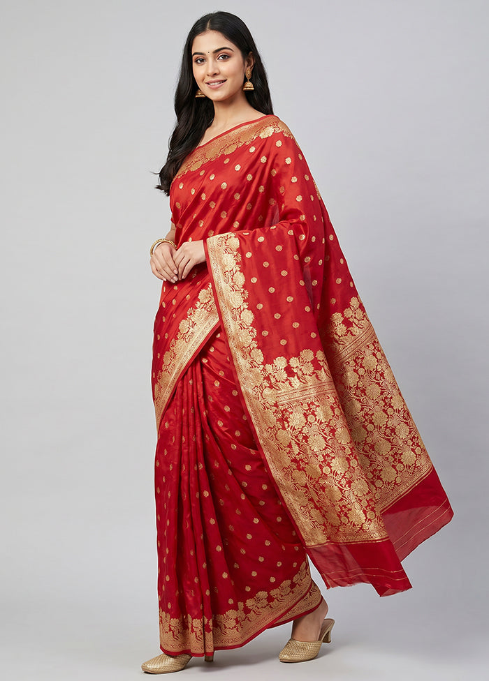 Red Handloom Katan Pure Silk Saree With Blouse Piece