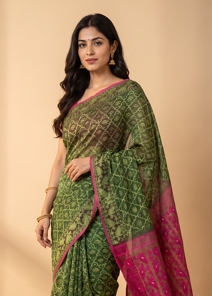 Green Jamdani Cotton Saree Without Blouse Piece