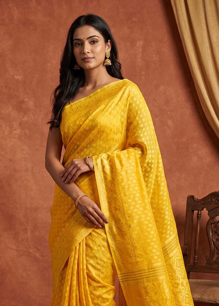 Yellow Jamdani Cotton Saree Without Blouse Piece