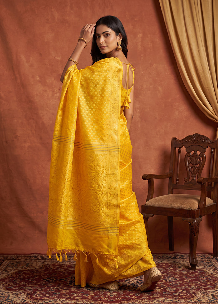 Yellow Jamdani Cotton Saree Without Blouse Piece