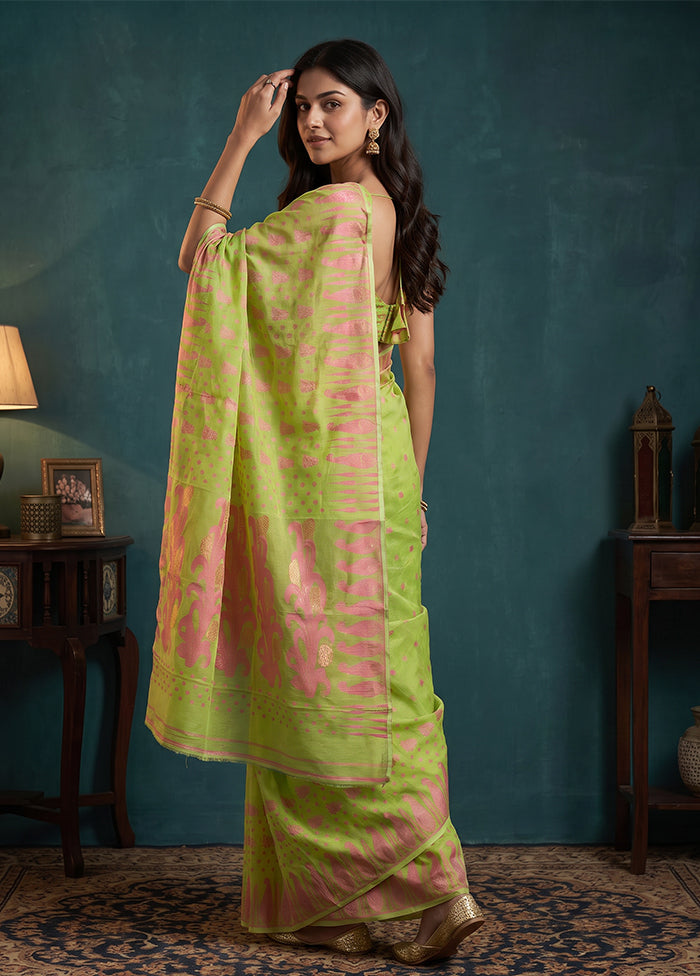 Green Jamdani Cotton Saree Without Blouse Piece