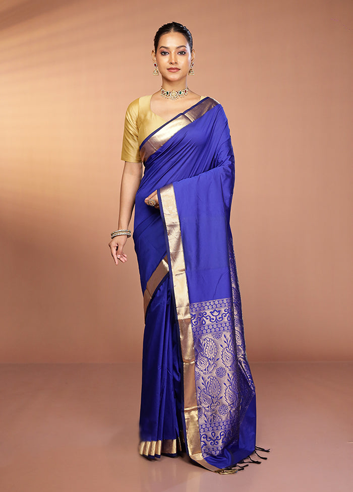 Blue Kanjivaram Silk Saree With Blouse Piece