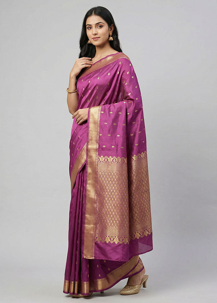 Purple Kanjivaram Silk Saree With Blouse Piece