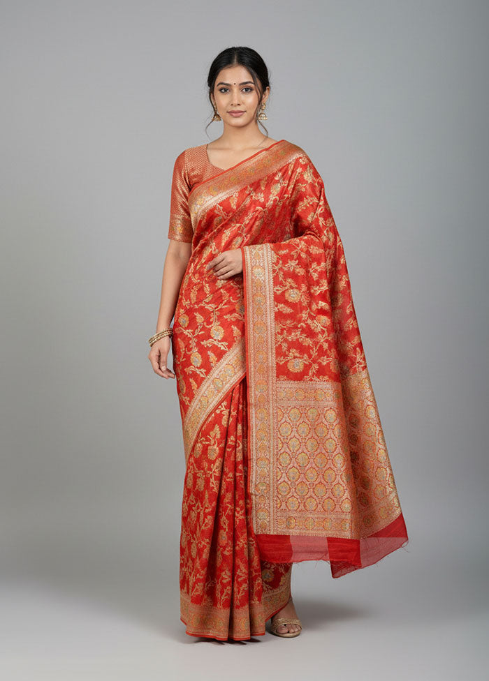 Red Handloom Pure Georgette Saree With Blouse Piece