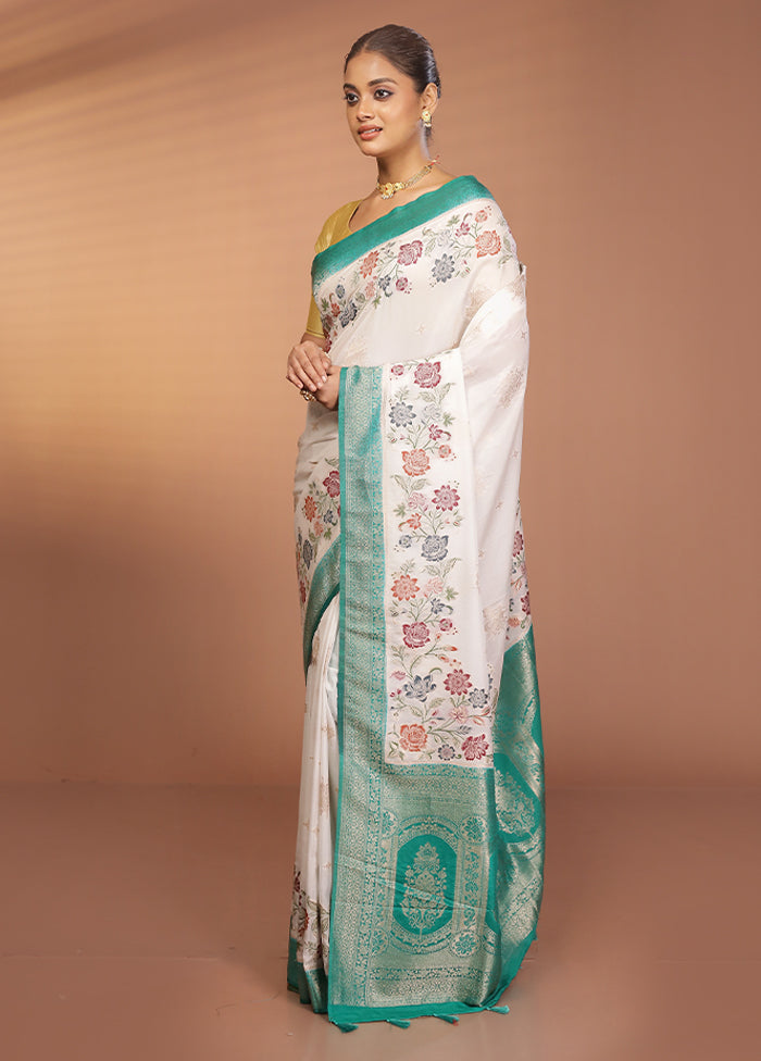 White Dupion Silk Saree With Blouse Piece