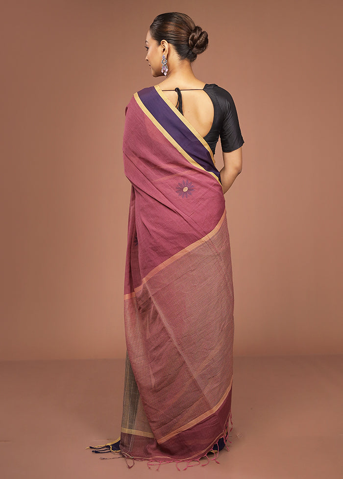 Maroon Khadi Cotton Saree With Blouse Piece
