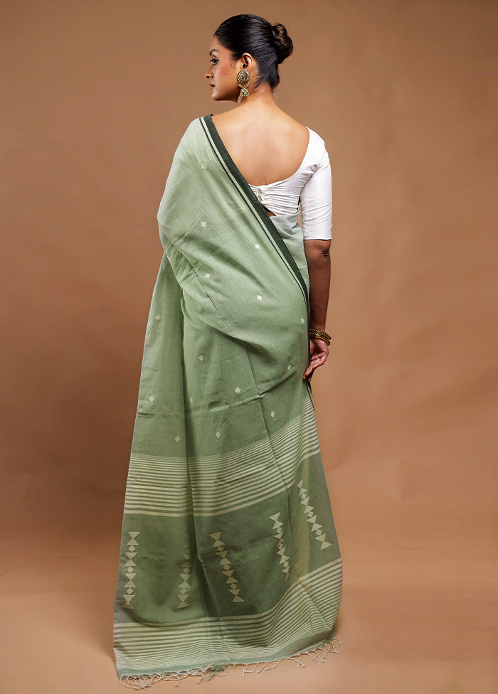 Grey Pure Cotton Saree With Blouse Piece