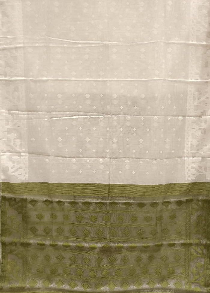 White Jamdani Cotton Saree Without Blouse Piece