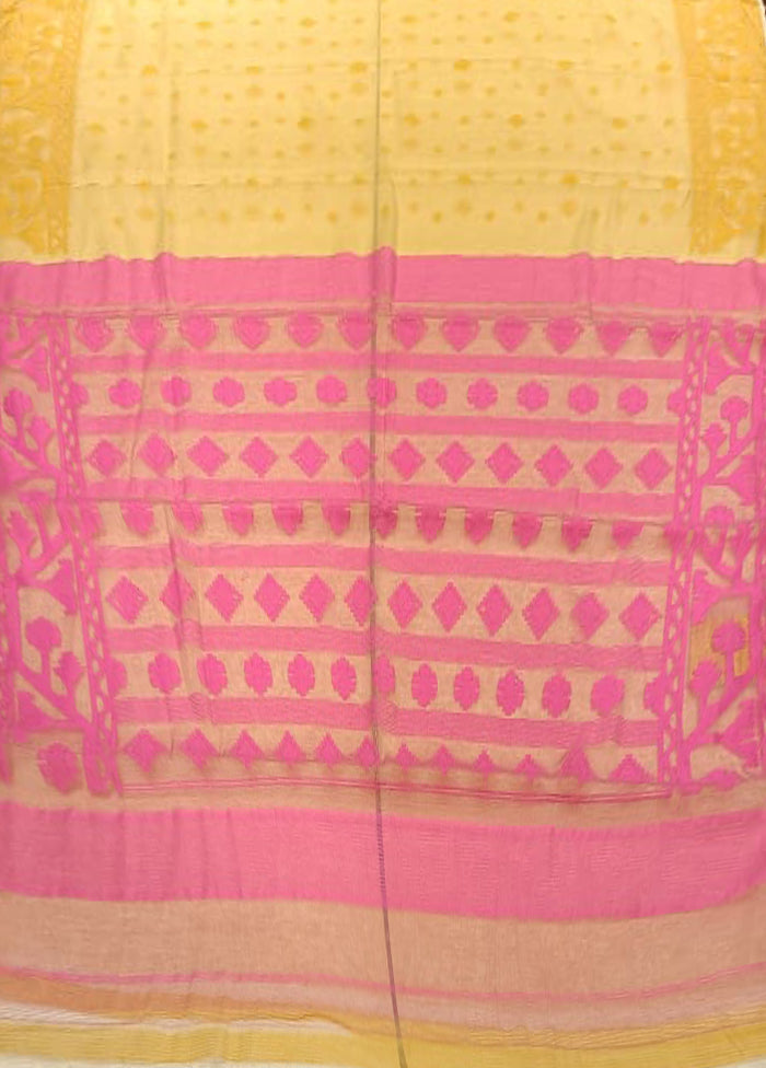 Pink Jamdani Cotton Saree Without Blouse Piece