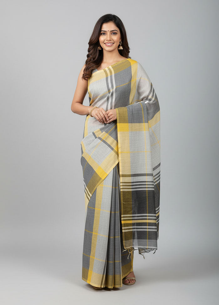 Grey Khadi Cotton Saree With Blouse Piece