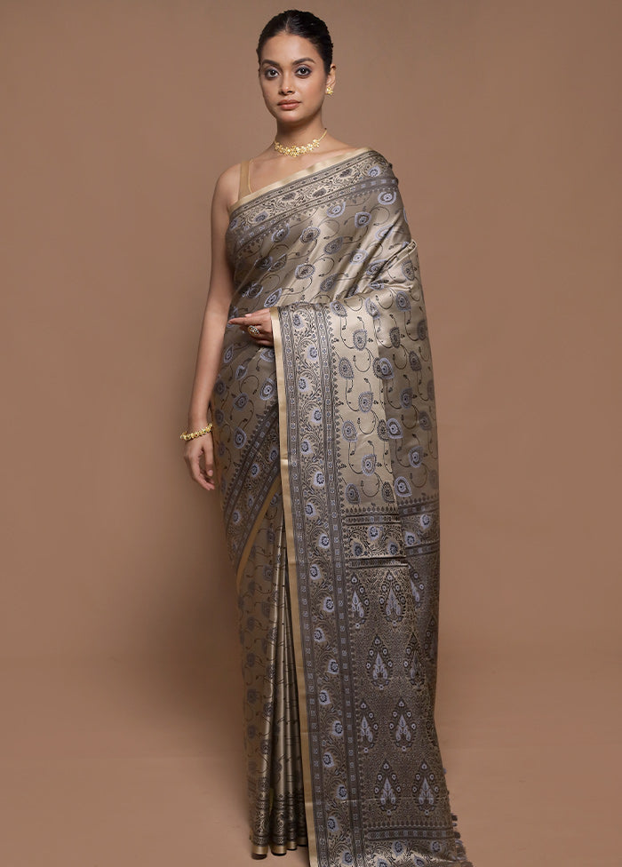Cream Jamewar Silk Saree With Blouse Piece
