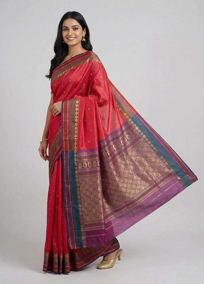 Pink Kanjivaram Silk Saree With Blouse Piece