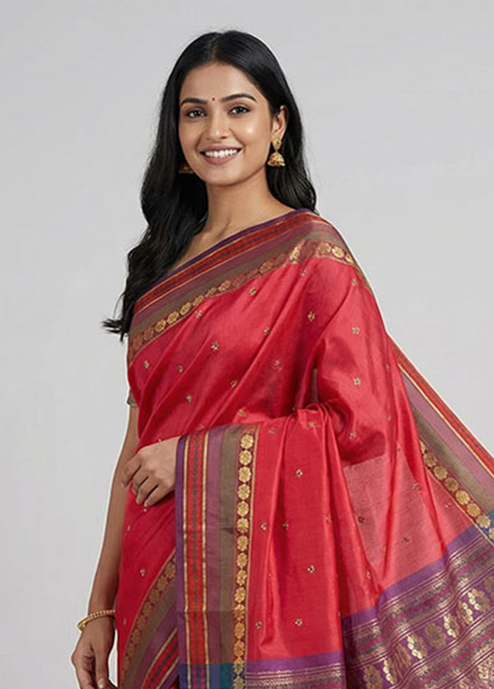 Pink Kanjivaram Silk Saree With Blouse Piece