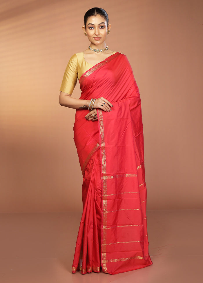 Pink Kanjivaram Silk Saree With Blouse Piece