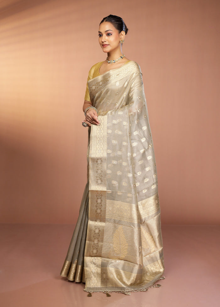 Grey Tissue Silk Saree With Blouse Piece