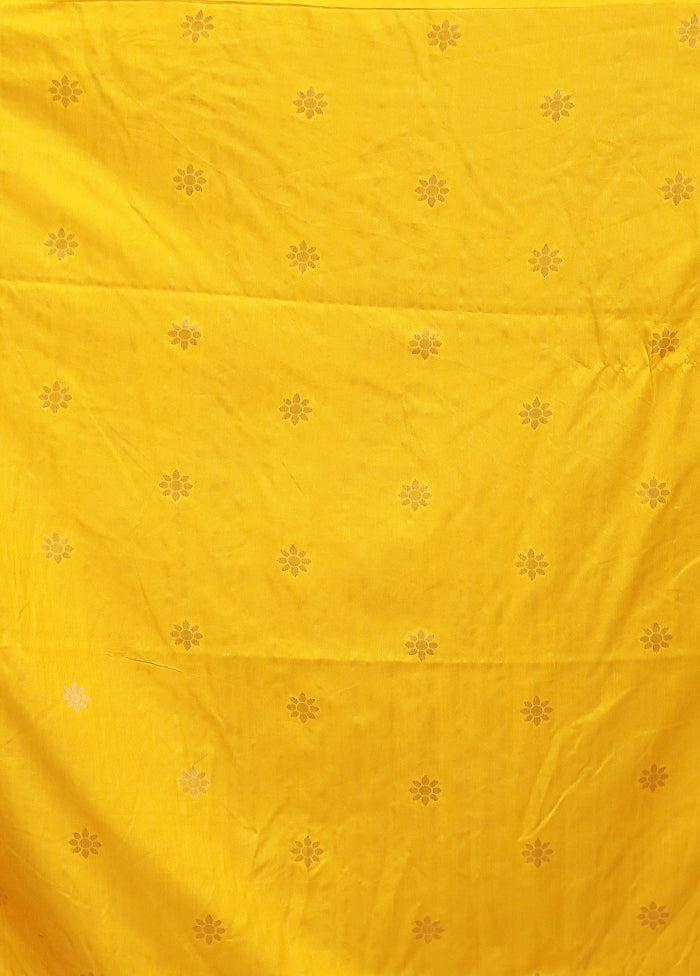Yellow Dupion Silk Saree With Blouse Piece