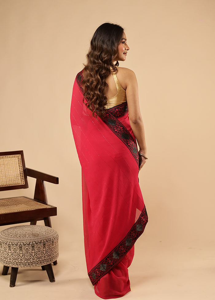 Pink Chiffon Silk Saree With Blouse Piece