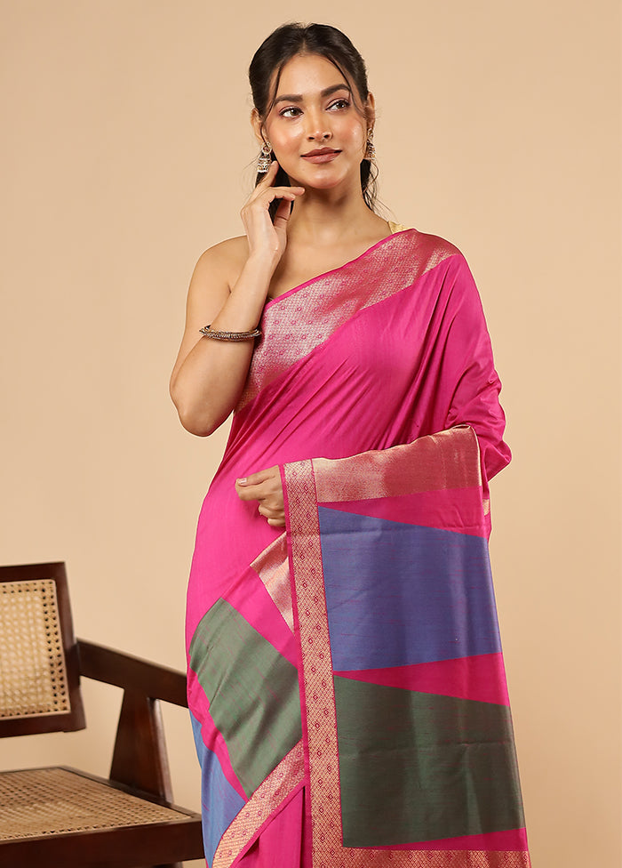 Pink Dupion Silk Saree With Blouse Piece