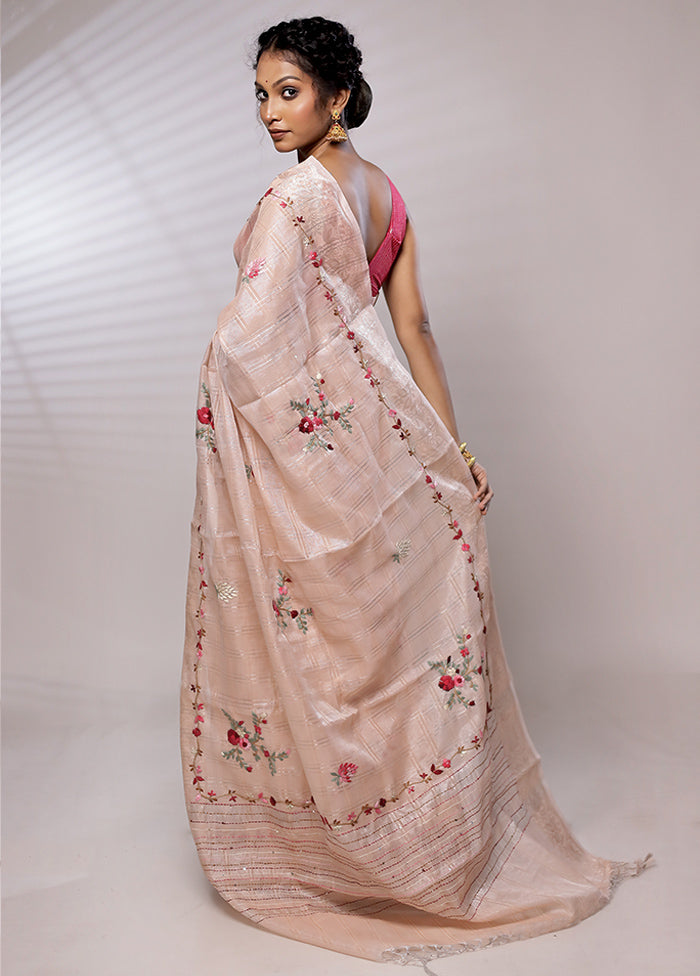 Cream Tissue Silk Saree With Blouse Piece - Indian Silk House Agencies