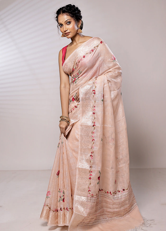 Cream Tissue Silk Saree With Blouse Piece - Indian Silk House Agencies