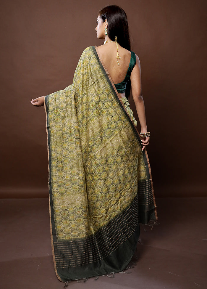 Green Tussar Silk Saree With Blouse Piece - Indian Silk House Agencies